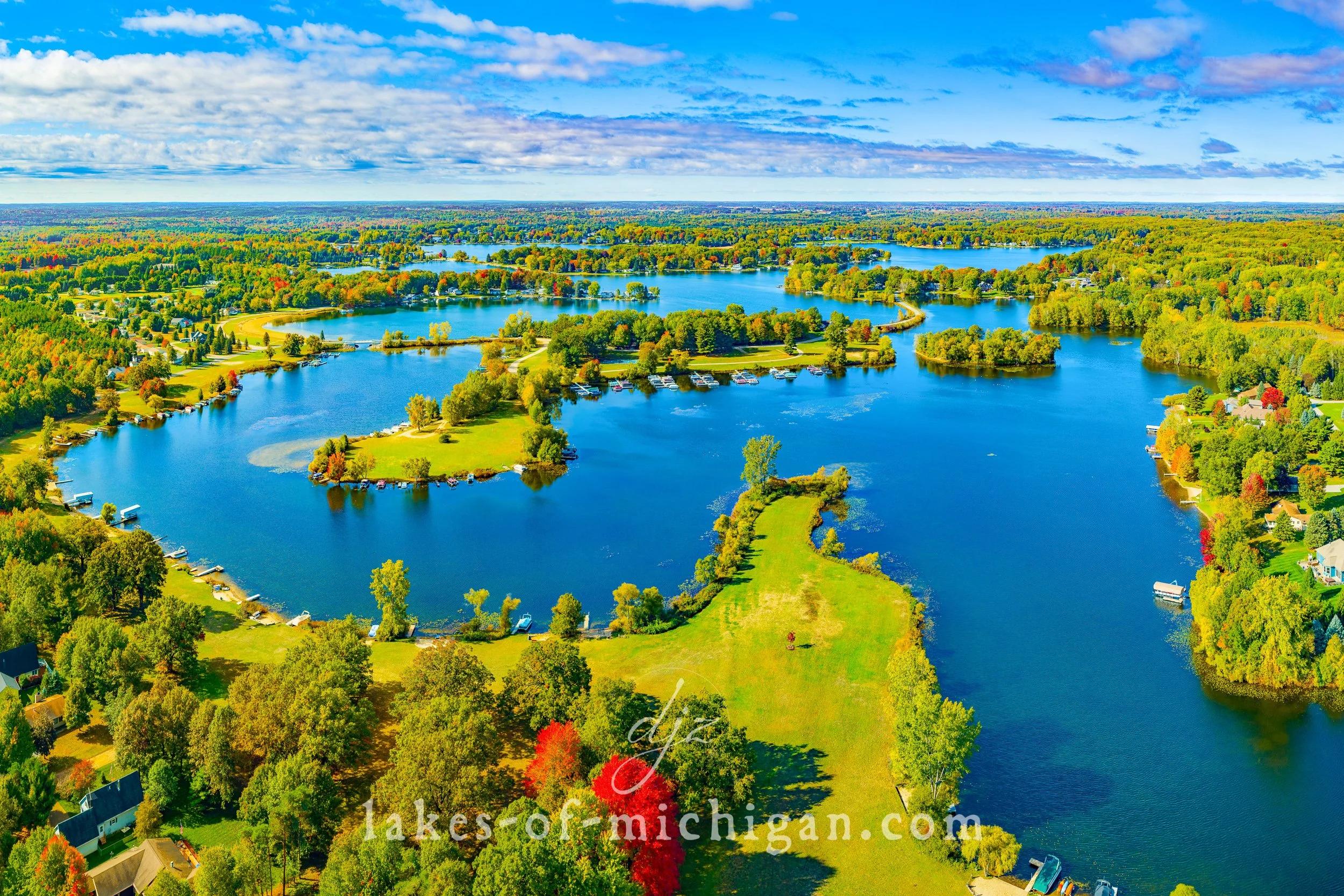 Canadian Lakes near Big Rapids Aerial Photo from NE — Aerial